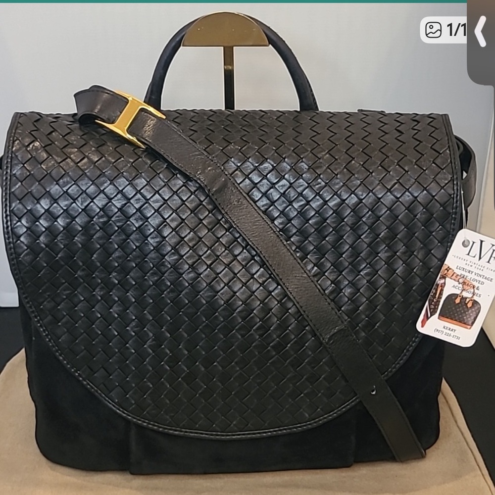 BOTTEGA VENETA VINTAGE PRE 2000 INTRECCIATO SUEDE/LEATHER MESSANGER 2 WAY BAG